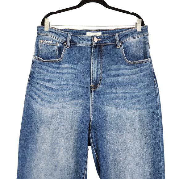 Risen Jeans Womens High Rise Straight Leg Jean Plus Size 1XL Dark Blue Stretch - Picture 3 of 15